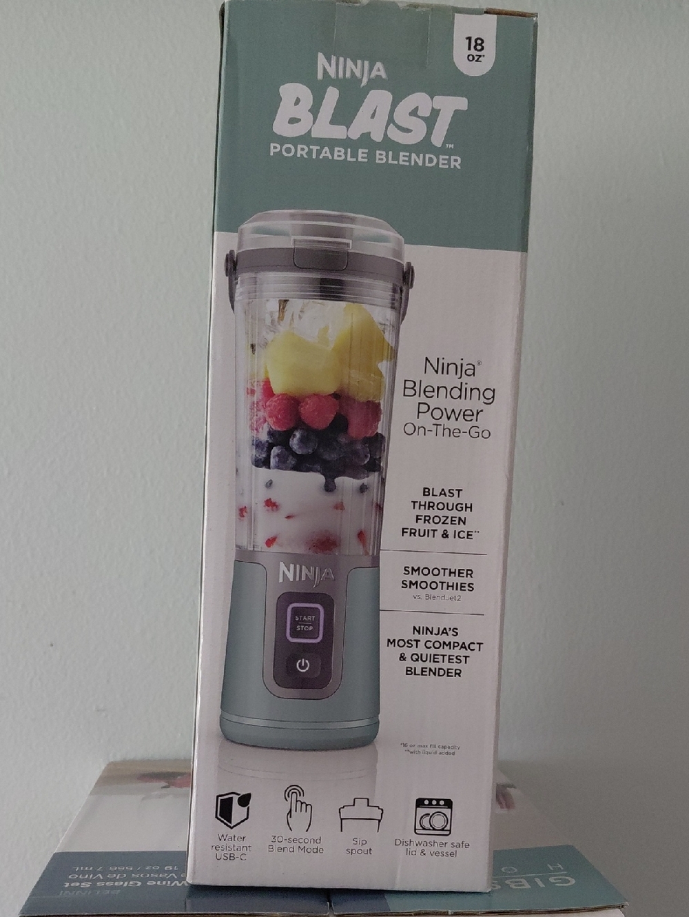 Ninja Blast  Portable Blender in Mint Green with Gray Accents. 18 Oz